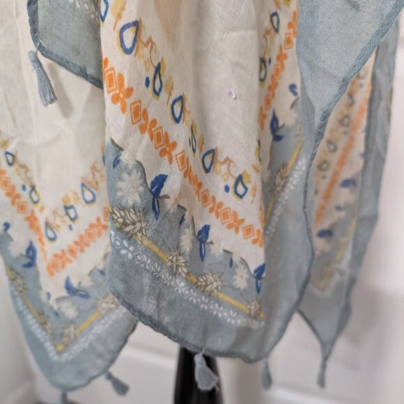 Woven Heart Floral Duster Kimono Womens One Size Blue Fringe Lightweight Boho - Picture 4 of 11